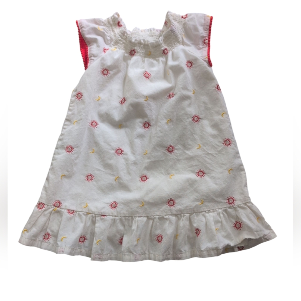 Genuine Kid from Oshkosh Girl's Dress 12M Moon & Sun Embroidered‎ Ivory/Orange
